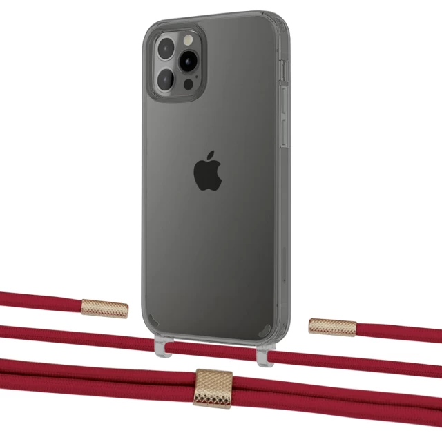 Чехол Upex Crossbody Protection Case для iPhone 12 | 12 Pro Dark with Twine Red and Fausset Gold (UP84218)