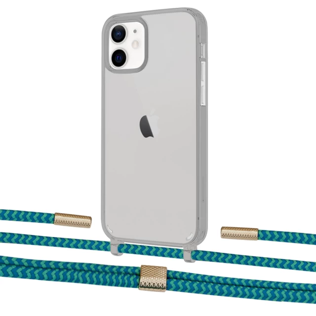 Чехол Upex Crossbody Protection Case для iPhone 12 mini Dark with Twine Cyan and Fausset Gold (UP84276)