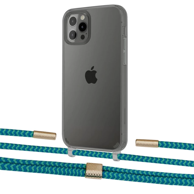 Чохол Upex Crossbody Protection Case для iPhone 12 | 12 Pro Dark with Twine Cyan and Fausset Gold (UP84225)