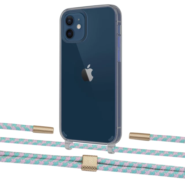 Чехол Upex Crossbody Protection Case для iPhone 12 | 12 Pro Dark with Twine Turquoise and Fausset Gold (UP84228)