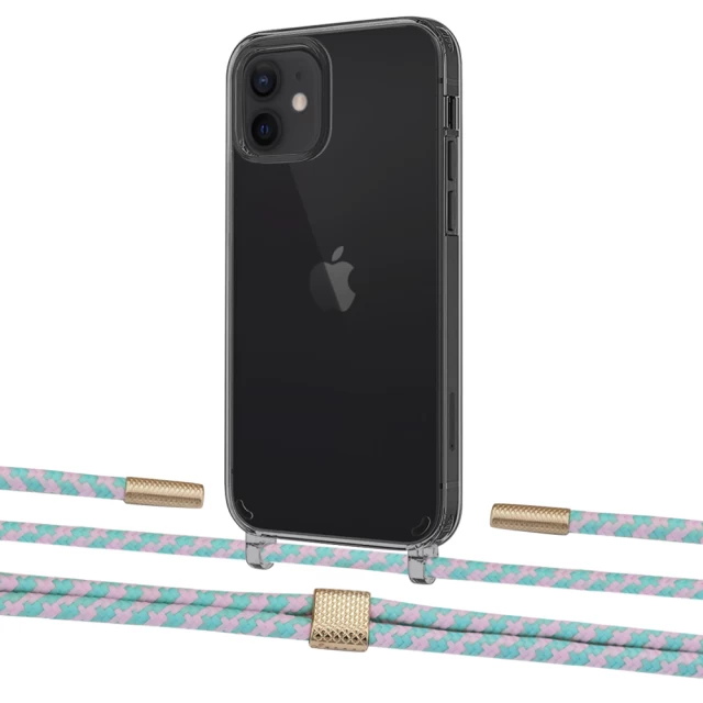 Чохол Upex Crossbody Protection Case для iPhone 12 | 12 Pro Dark with Twine Turquoise and Fausset Gold (UP84228)