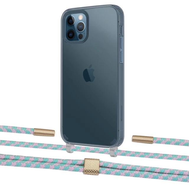 Чехол Upex Crossbody Protection Case для iPhone 12 | 12 Pro Dark with Twine Turquoise and Fausset Gold (UP84228)