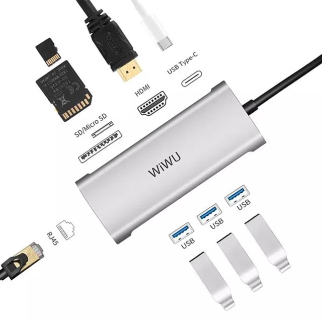 USB-хаб Wiwu Alpha 8 in 1 831HRT Silver