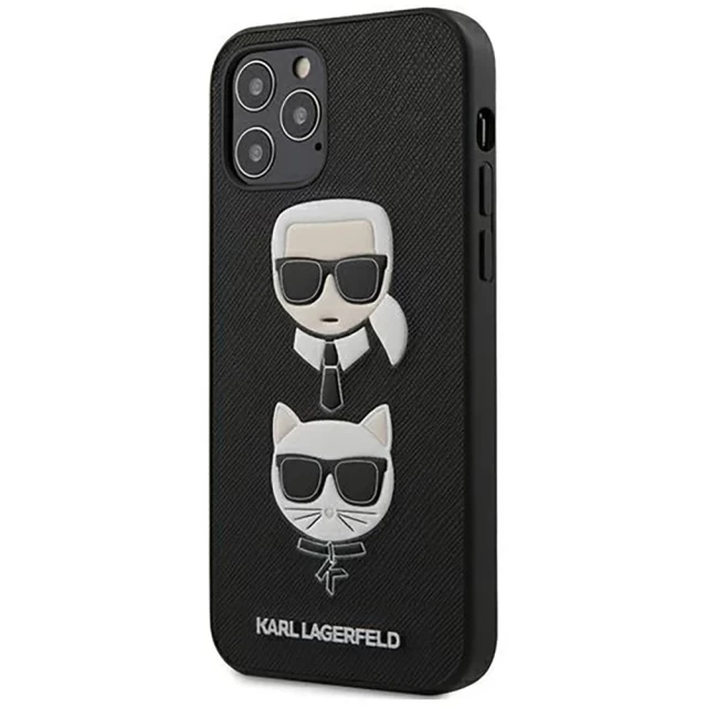 Чехол Karl Lagerfeld Saffiano Iconic Karl and Choupette Head для iPhone 12 | 12 Pro Black (KLHCP12MSAKICKCBK)