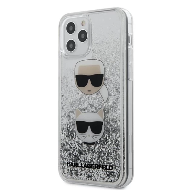 Чохол Karl Lagerfeld Liquid Glitter Karl and Choupette для iPhone 12 Pro Max Silver (KLHCP12LKCGLSL)