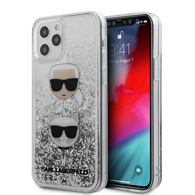 Чохол Karl Lagerfeld Liquid Glitter Karl and Choupette для iPhone 12 Pro Max Silver (KLHCP12LKCGLSL)