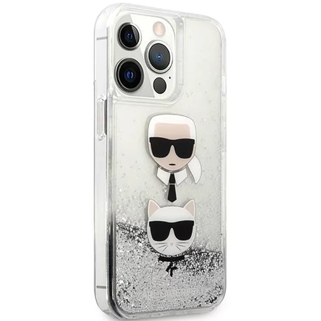 Чохол Karl Lagerfeld Liquid Glitter Karl and Choupette для iPhone 13 Pro Max Silver (KLHCP13XKICGLS)