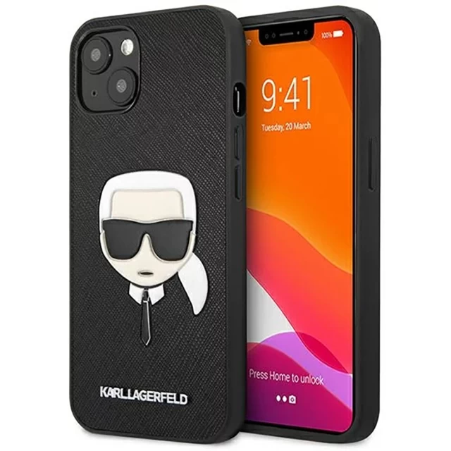 Чехол Karl Lagerfeld Saffiano Iconic Karl's Head для iPhone 13 Black (KLHCP13MSAKHBK)