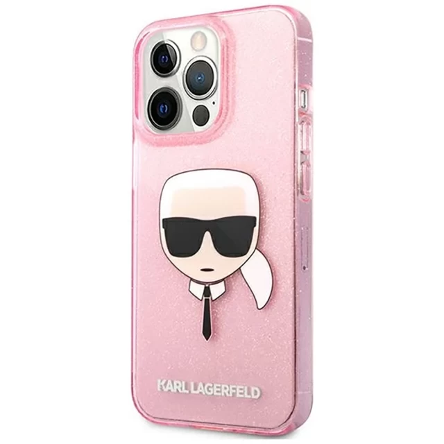 Чехол Karl Lagerfeld Glitter Karl's Head для iPhone 13 Pro Max Pink (KLHCP13XKHTUGLP)