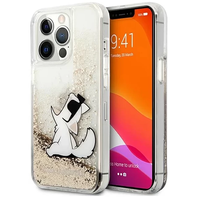 Чехол Karl Lagerfeld Liquid Glitter Choupette Fun для iPhone 13 Pro Gold (KLHCP13LGCFD)