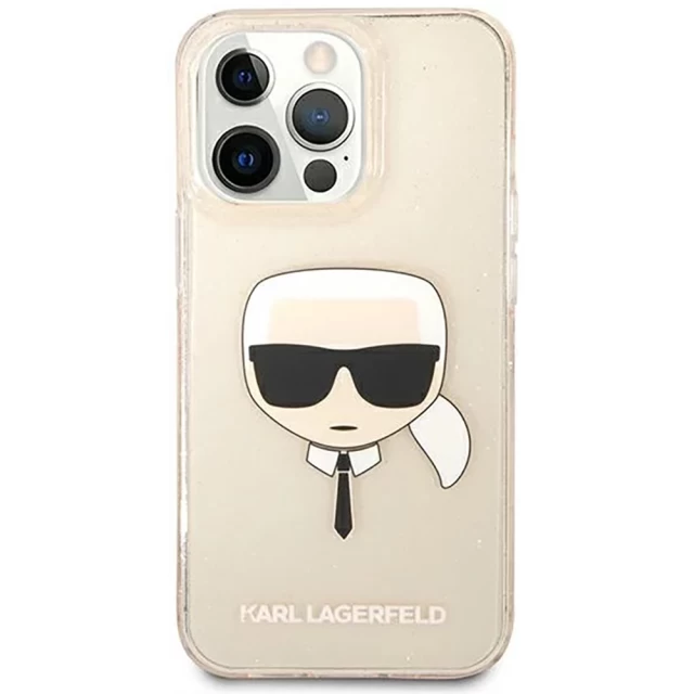 Чохол Karl Lagerfeld Glitter Karl's Head для iPhone 13 Pro Gold (KLHCP13LKHTUGLGO)