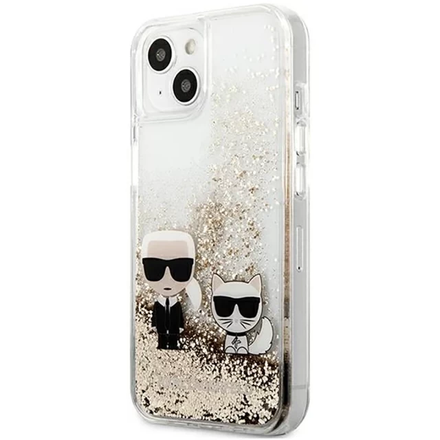Чохол Karl Lagerfeld Liquid Glitter Karl and Choupette для iPhone 13 Gold (KLHCP13MGKCD)