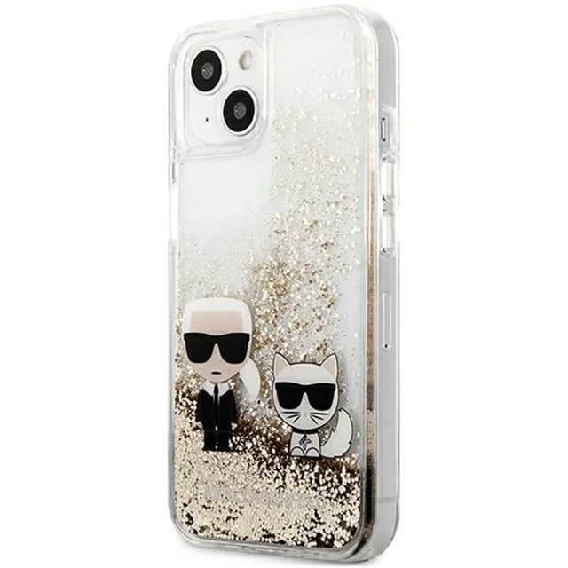 Чехол Karl Lagerfeld Liquid Glitter Karl and Choupette для iPhone 13 Gold (KLHCP13MGKCD)