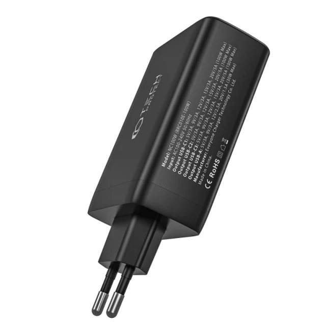 Мережевий зарядний пристрій Tech-Protect QC/PD 100W 3xUSB-C | USB-A Black (9490713935101)