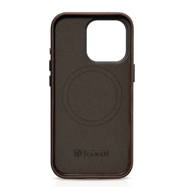 Чохол iCarer Oil Wax Premium Leather Case для iPhone 15 Pro Max Brown with MagSafe (6975092680796)