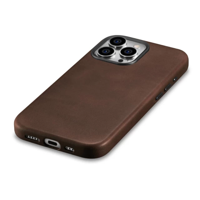 Чохол iCarer Oil Wax Premium Leather Case для iPhone 15 Pro Brown with MagSafe (6975092680321)