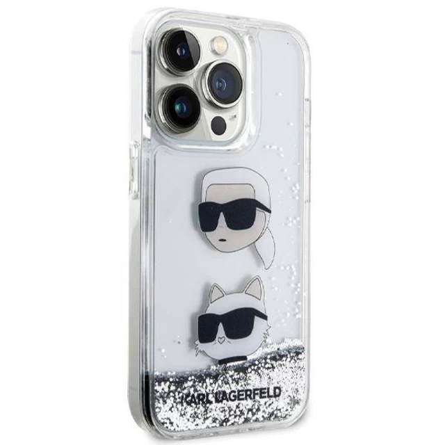 Чехол Karl Lagerfeld Liquid Glitter Karl & Choupette Heads для iPhone 14 Pro Silver (KLHCP14LLDHKCNS)