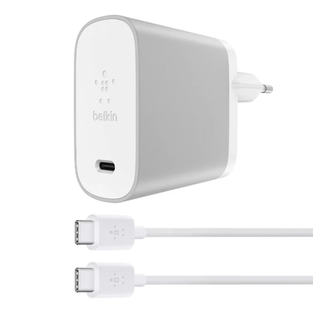 Мережевий зарядний пристрій Belkin PD 15W USB-C with USB-C to USB-C Cable 1.8m Silver (F7U010VF06-SLV)