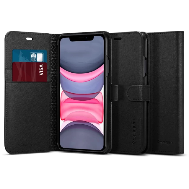Чехол Spigen для iPhone 11 Wallet S Saffiano Black (076CS27197)
