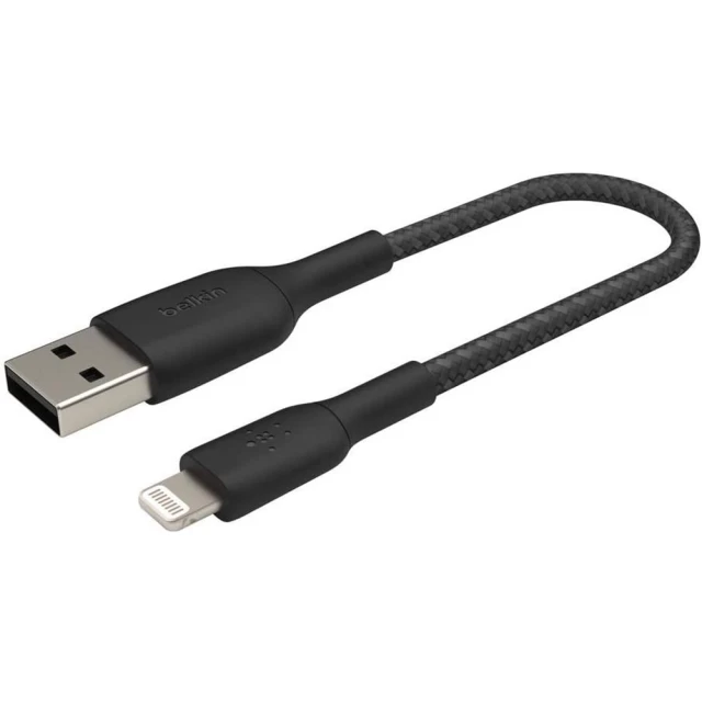 Кабель Belkin USB-A - Lightning BRAIDED Black 0.15m (CAA002BT0MBK)