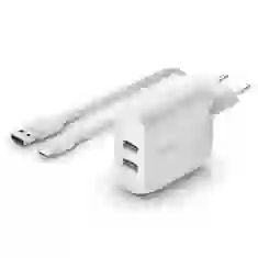 Мережевий зарядний пристрій Belkin Home 24W 2xUSB-A with USB-A to USB-C Cable 1m White (WCE002VF1MWH)