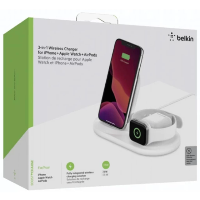 Беспроводное зарядное устройство Belkin Pad/Stand/Apple Watch 3-in-1 7.5W White (WIZ001VFWH)