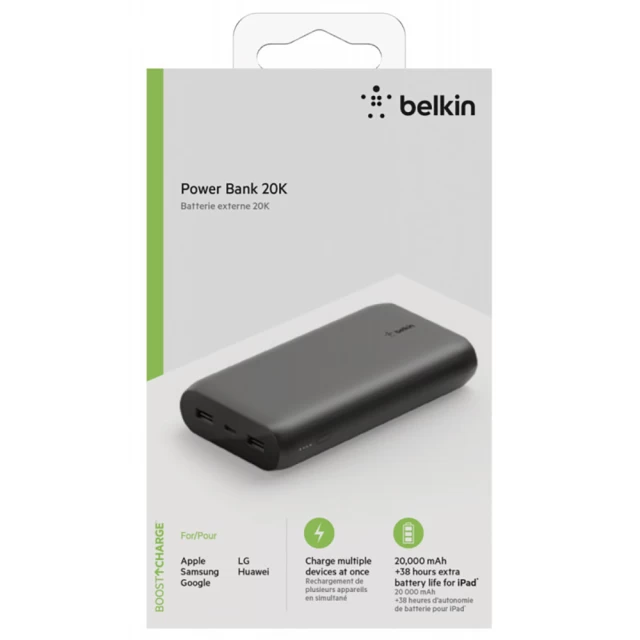Портативний зарядний пристрій Belkin 20000mAh 15W Dual USB-A USB-C Black (BPB003BTBK)