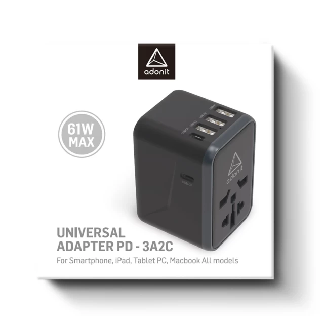 Мережевий зарядний пристрій Adonit Universal Adapter 2xUSB-C | 3xUSB-A Black (PD-3A2C)