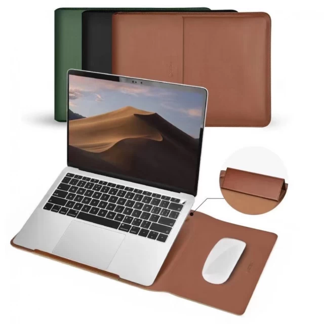 Чехол-конверт COTEetCI Multifunction Leather Liner для MacBook Air 13 M1 (2018-2020) и Pro 13 M1/M2 (2016-2022) Green (MB1087-GR)