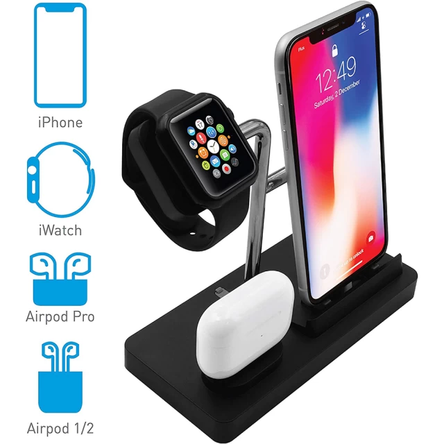 Док-станція Macally 3-in-1 Apple Charging Stand для Apple Watch, iPhone та AirPods (MWATCHSTAND3)