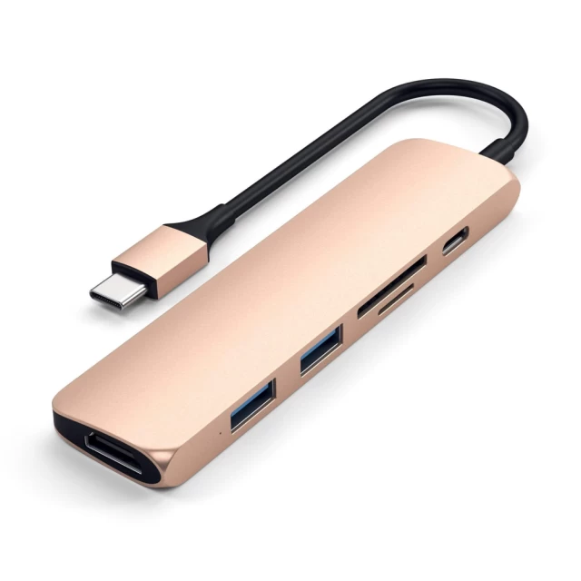 USB-хаб Satechi Aluminum Type-C Slim Multi-Port Adapter 4K V2 Gold (ST-SCMA2G)