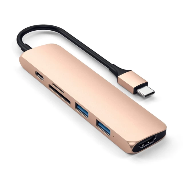 USB-хаб Satechi Aluminum Type-C Slim Multi-Port Adapter 4K V2 Gold (ST-SCMA2G)