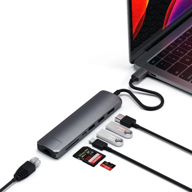 USB-хаб Satechi Aluminum Type-C Slim Multi-Port with Ethernet Adapter Space Gray (ST-UCSMA3M)