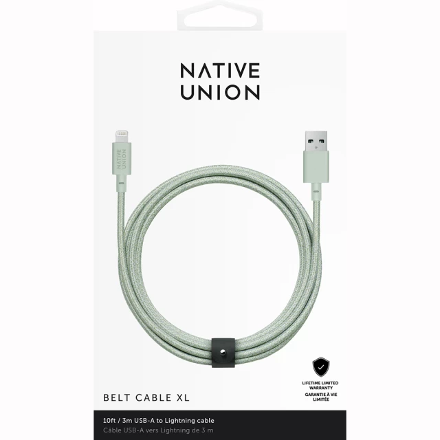 Кабель Native Union Belt Cable XL USB-A to Lightning Sage 3 m (BELT-L-GRN-3-NP)