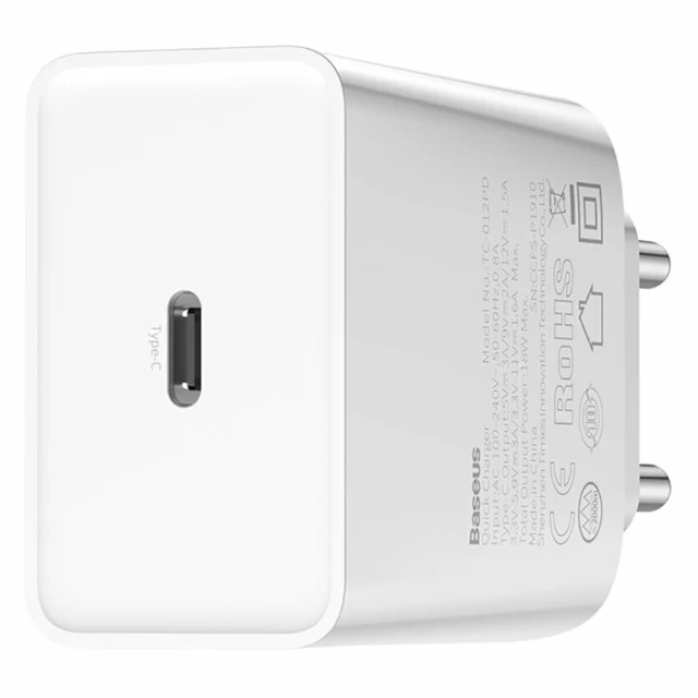 Мережевий зарядний пристрій Baseus Speed Mini QC/PD 18W USB-C White (CCFS-X02)