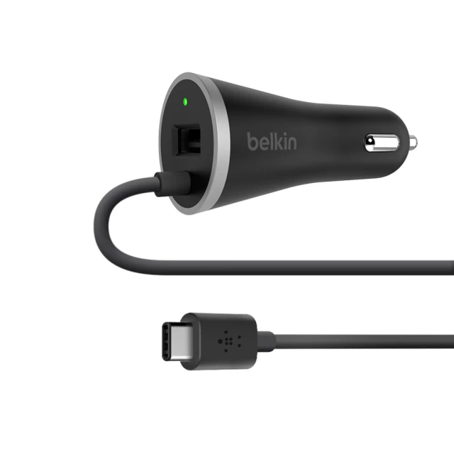 Автомобільний зарядний пристрій Belkin Boost Charge USB 3.0, 15W c кабелем Type-C, 1.2м, Black (F7U006BT04-BLK)
