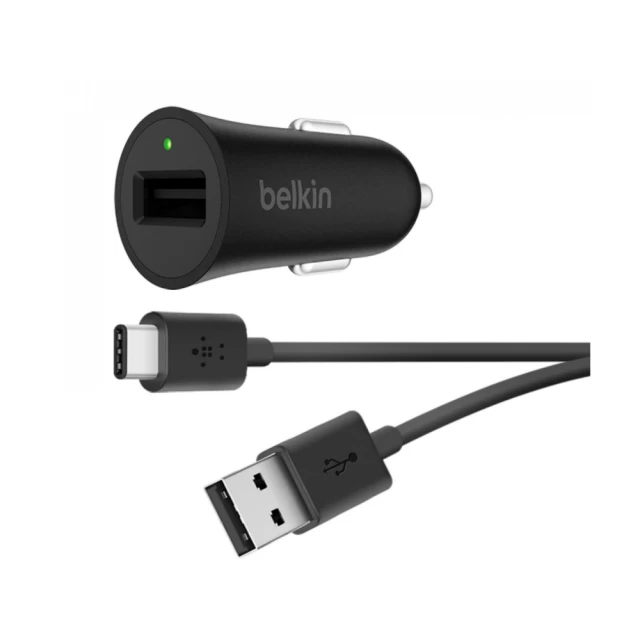 Автомобильное зарядное устройство Belkin Boost Up USB QC 3.0 c кабелем USB-A to Type-C, 1.2м, Black (F7U032BT04-BLK)