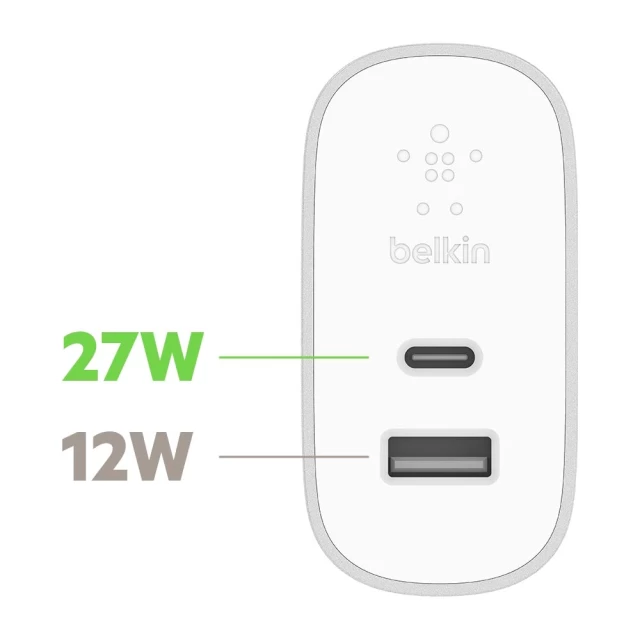 Мережевий зарядний пристрій Belkin Boost PD 27W USB-C | USB-A Silver (F7U061VF-SLV)