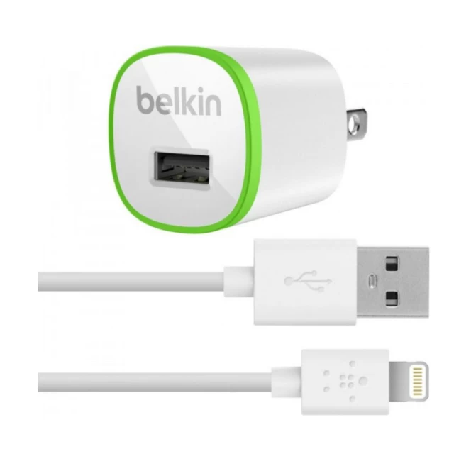 Мережевий зарядний пристрій Belkin Micro Home USB-A with USB-A to Lightning Cable White (F8J025vf04-WHT)