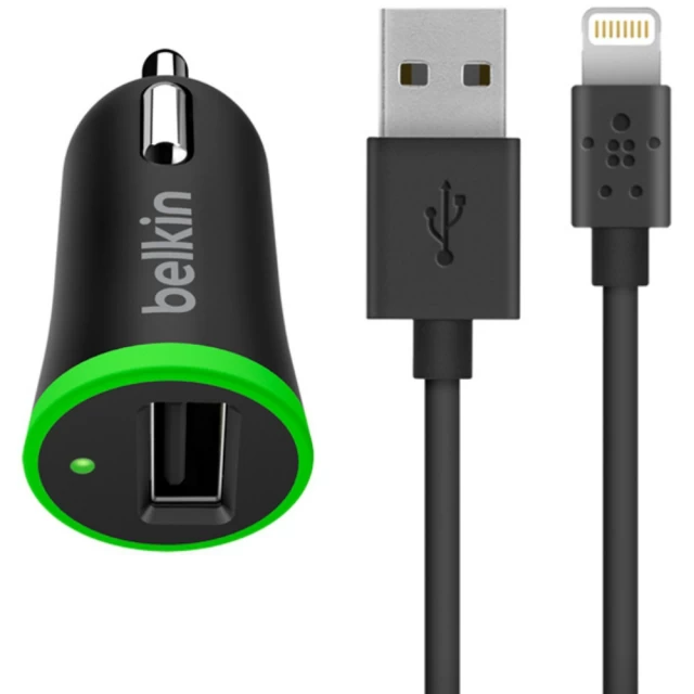 Автомобильное зарядное устройство Belkin USB Boost Up Charger (Lightning сable, USB 2.4Amp), Black (F8J121bt04-BLK)