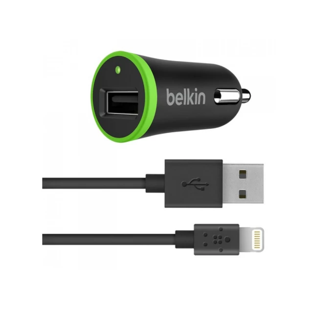 Автомобільний зарядний пристрій Belkin USB Boost Up Charger (Lightning сable, USB 2.4Amp), Black (F8J121bt04-BLK)