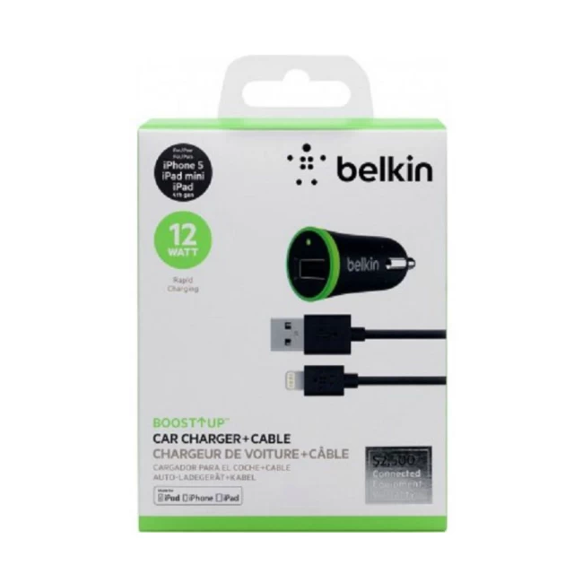 Автомобильное зарядное устройство Belkin Boost Up (Lightning Cable + USB) 3.4Amp, (F8J154bt04-BLK)