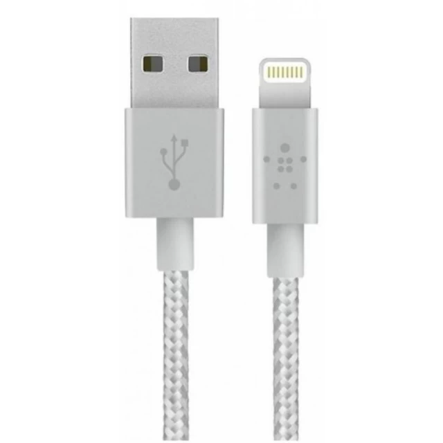 Автомобільний зарядний пристрій Belkin USB Metallic (Lightning сable 1.2м , USB 2.4Amp), 24W, Silver (F8J186BT04-SLV)