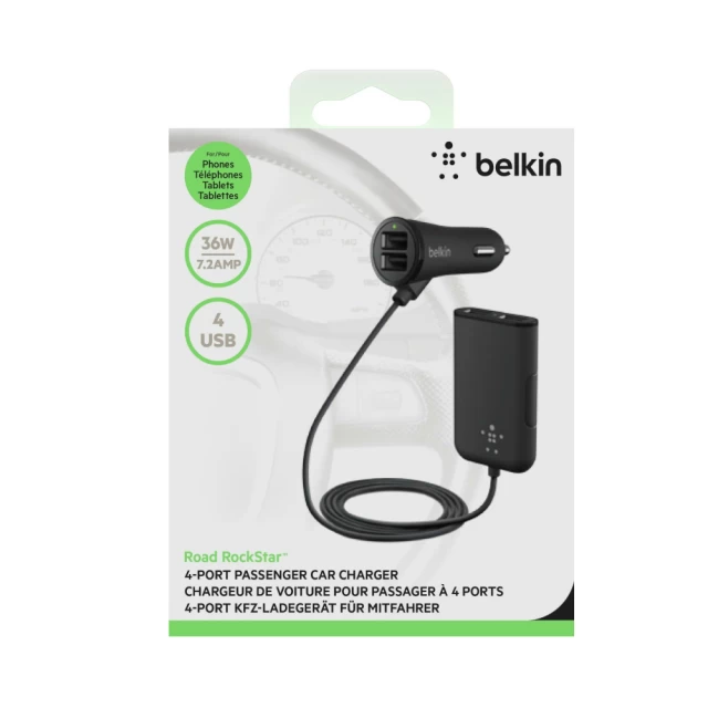 Автомобільний зарядний пристрій Belkin Road Rockstar USB Charger (2 USB x 2.4Amp + 2 USB x 1.2Amp), Black (F8M935bt06-BLK)