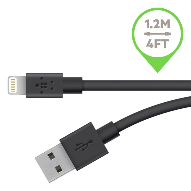 Кабель Belkin USB 2.0 Lightning charge/sync cable 1.2 m,Black (F8J023bt04-BLK)