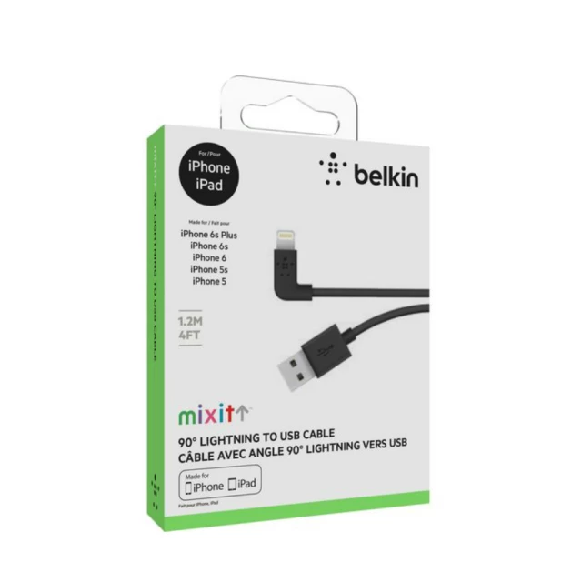 Кабель Belkin Mixit Lightning to USB (2.4A), Right angle, 1.2 m,Black (F8J147BT04-BLK)
