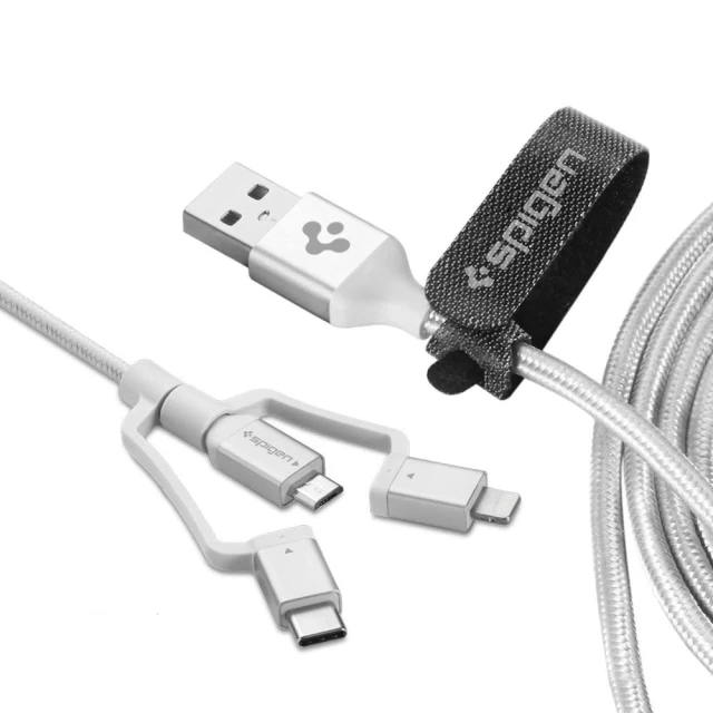 Кабель Spigen Essential C10i3 Silver USB-C+Micro-B 5-pin+USB Lightning to USB 2.0 (000CB23017)