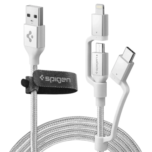 Кабель Spigen Essential C10i3 Silver USB-C+Micro-B 5-pin+USB Lightning to USB 2.0 (000CB23017)
