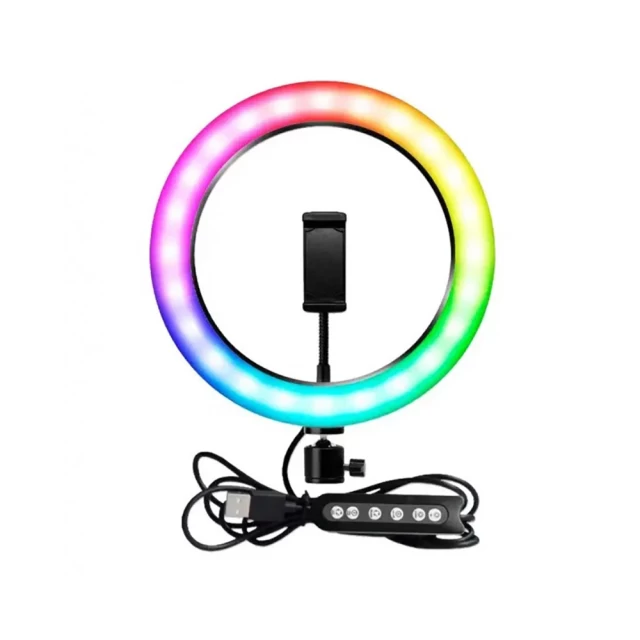 Комплект кольцевая светодиодная RGB лампа LED Lux 36 см MJ36 со штативом и зажимом телефона для селфи