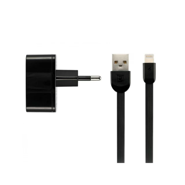 Мережевий зарядний пристрій Remax Dual 5W 2xUSB-A with USB-A to Lightning Cable Black (RP-U215I-BLACK)